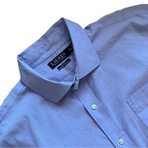 LRL Black Label Button Down Slim Fit Blue Dress Shirt Stretch Non-Iron Size 17.5